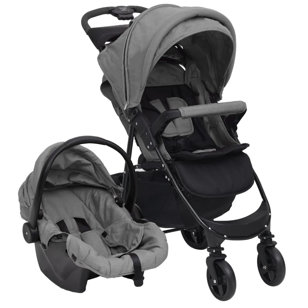 vidaXL 3-in-1 Kinderwagen Hellgrau Stahl 