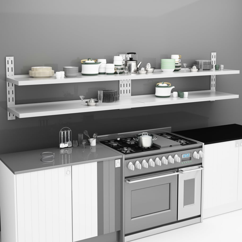 vidaXL 2-stufige Schwebende Wandregale 2 Stk. Edelstahl 300×30 cm