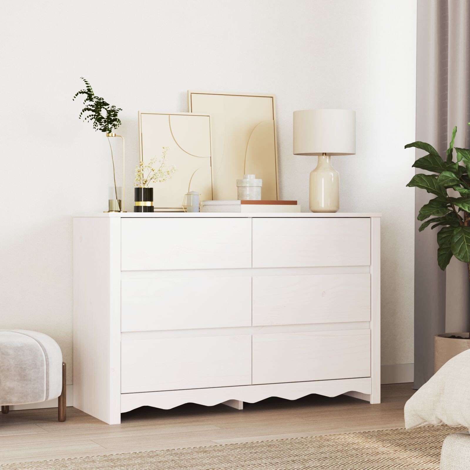 vidaXL Kommode ""DRAMMEN"" Weiß 111x43x73,5 cm Massivholz Kiefer