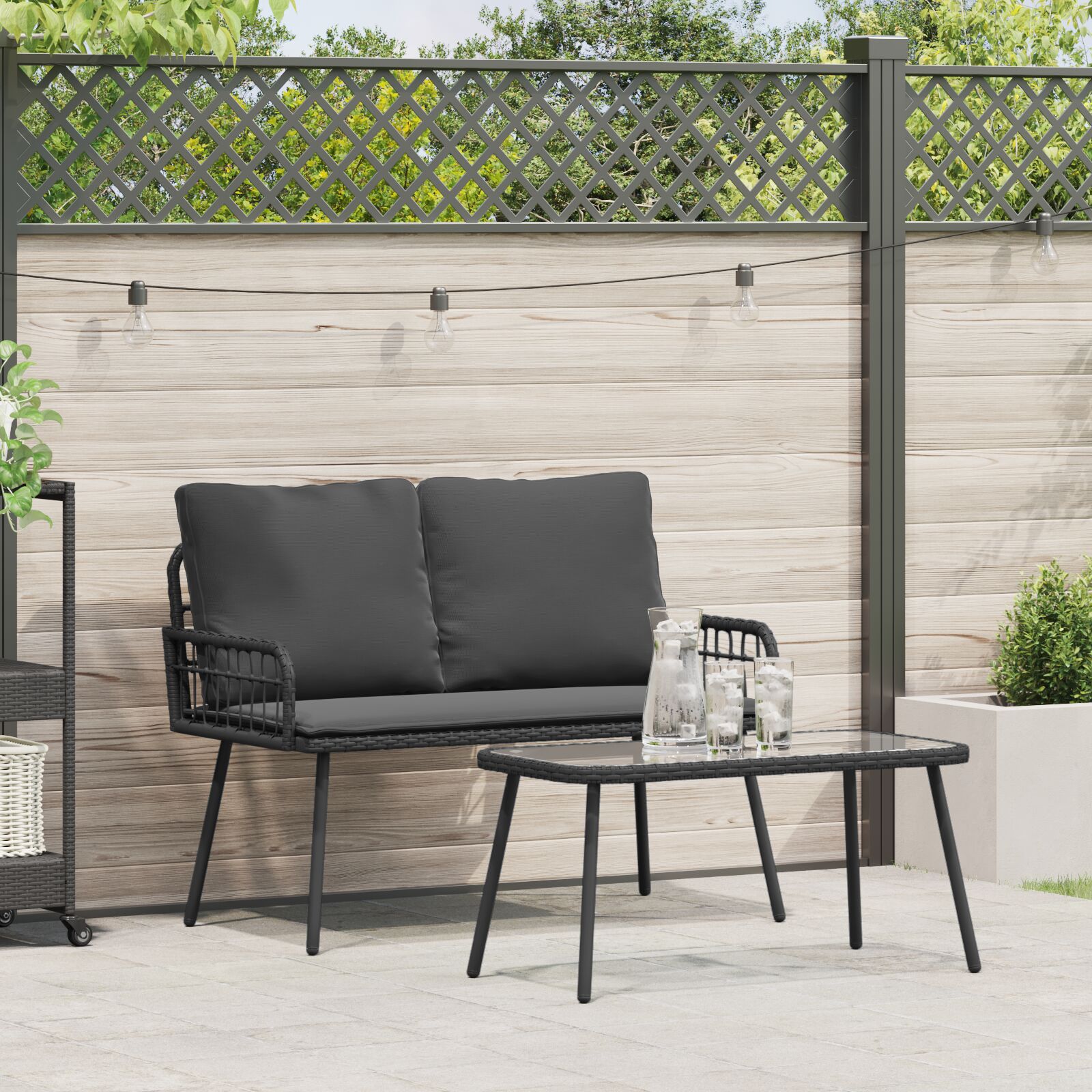 vidaXL 2-teiliges Garten-Esszimmer-Set mit Kissen Schwarz Poly-Rattan