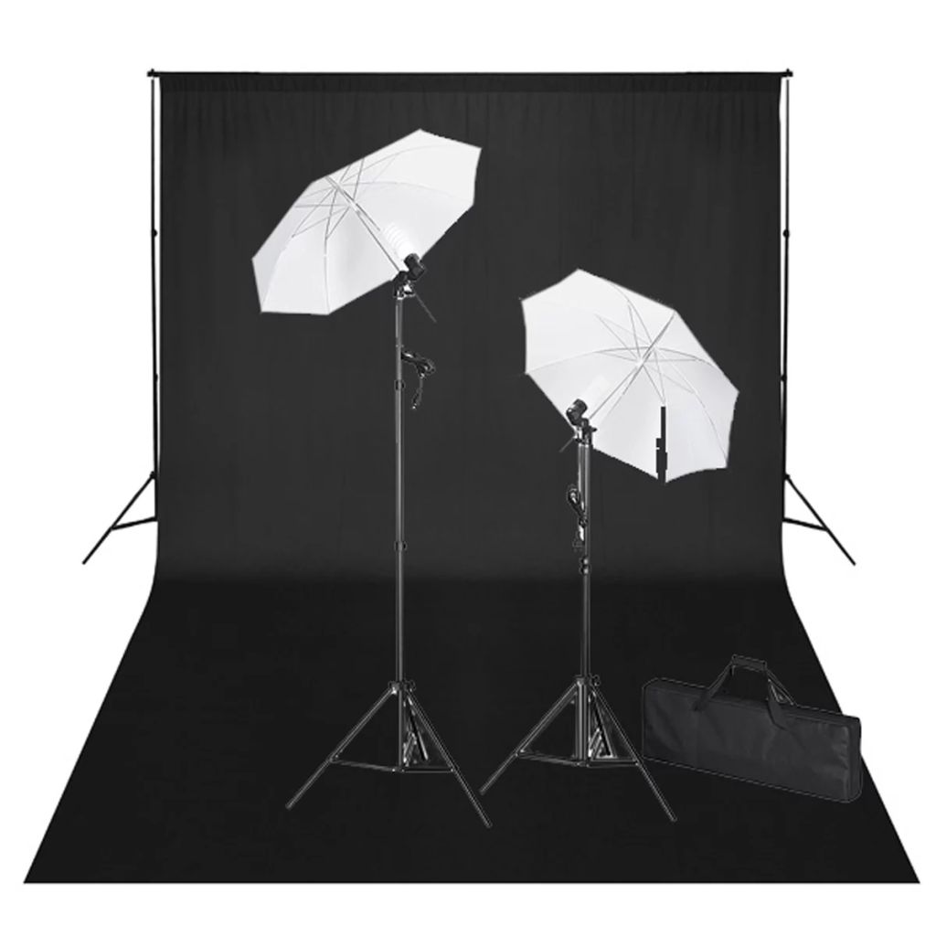 vidaXL Fotostudio-Set mit Schwarzem Hintergrund 600×300 & Leuchten 