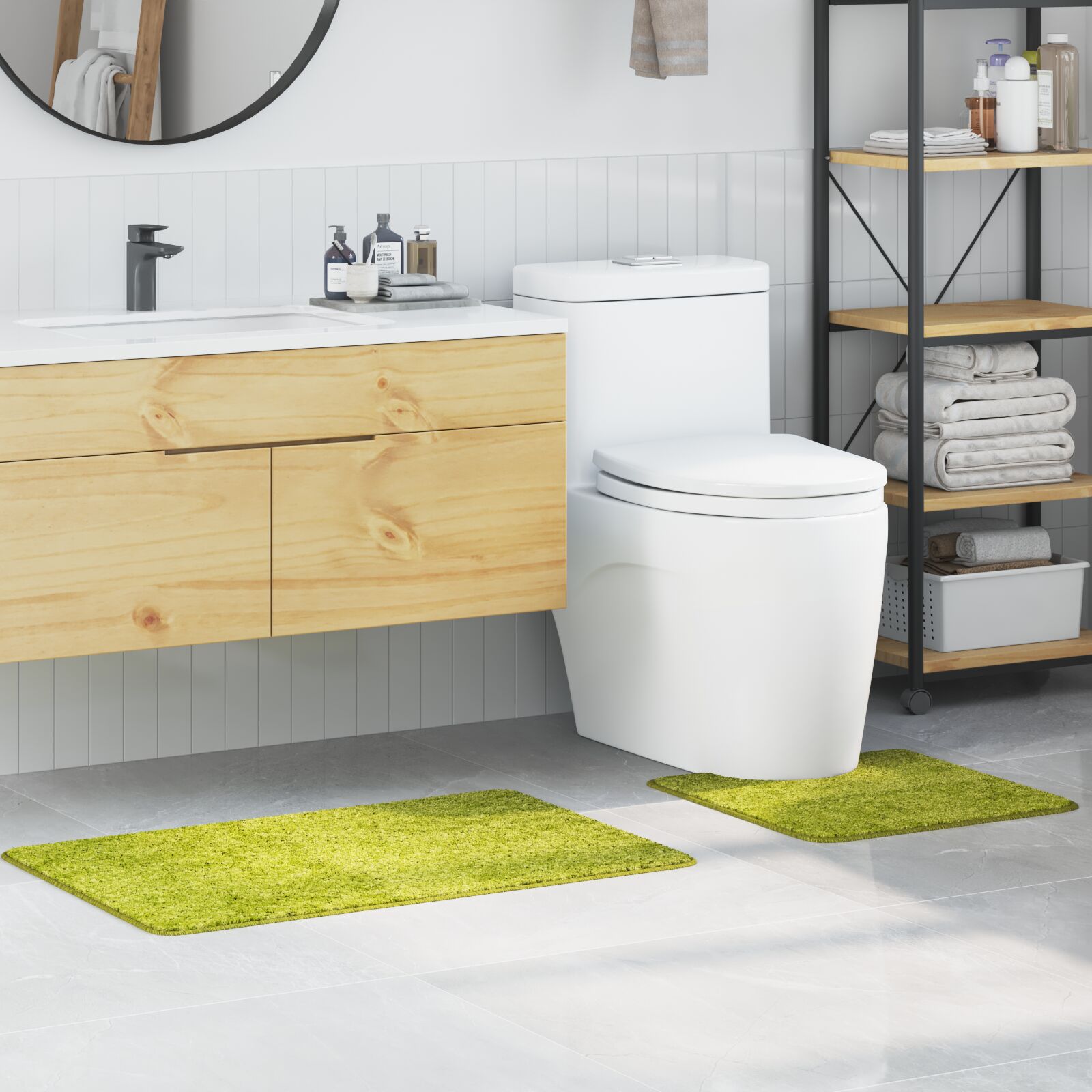 vidaXL 2-teiliges Badteppich-Set Grün Polypropylen Rutschfest