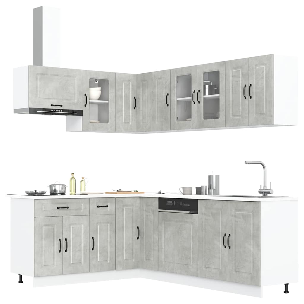 vidaXL 11-tlg. Küchenschrank-Set Kalmar Betongrau Holzwerkstoff