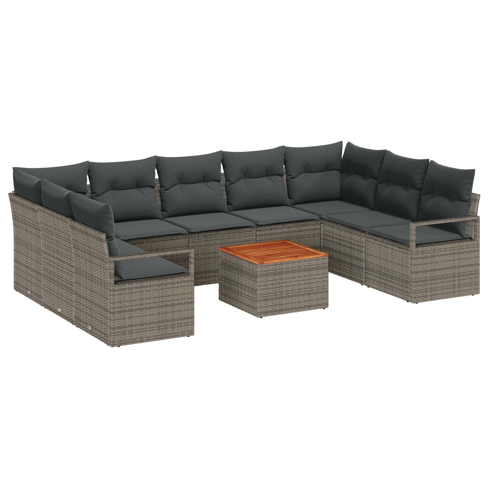 vidaXL 10 teiliges Garten Sofa Set mit Kissen Grau Poly Rattan Akazie, vidaXL 2-Sitzer Garten Sofa mit Kissen Grau Poly Rattan