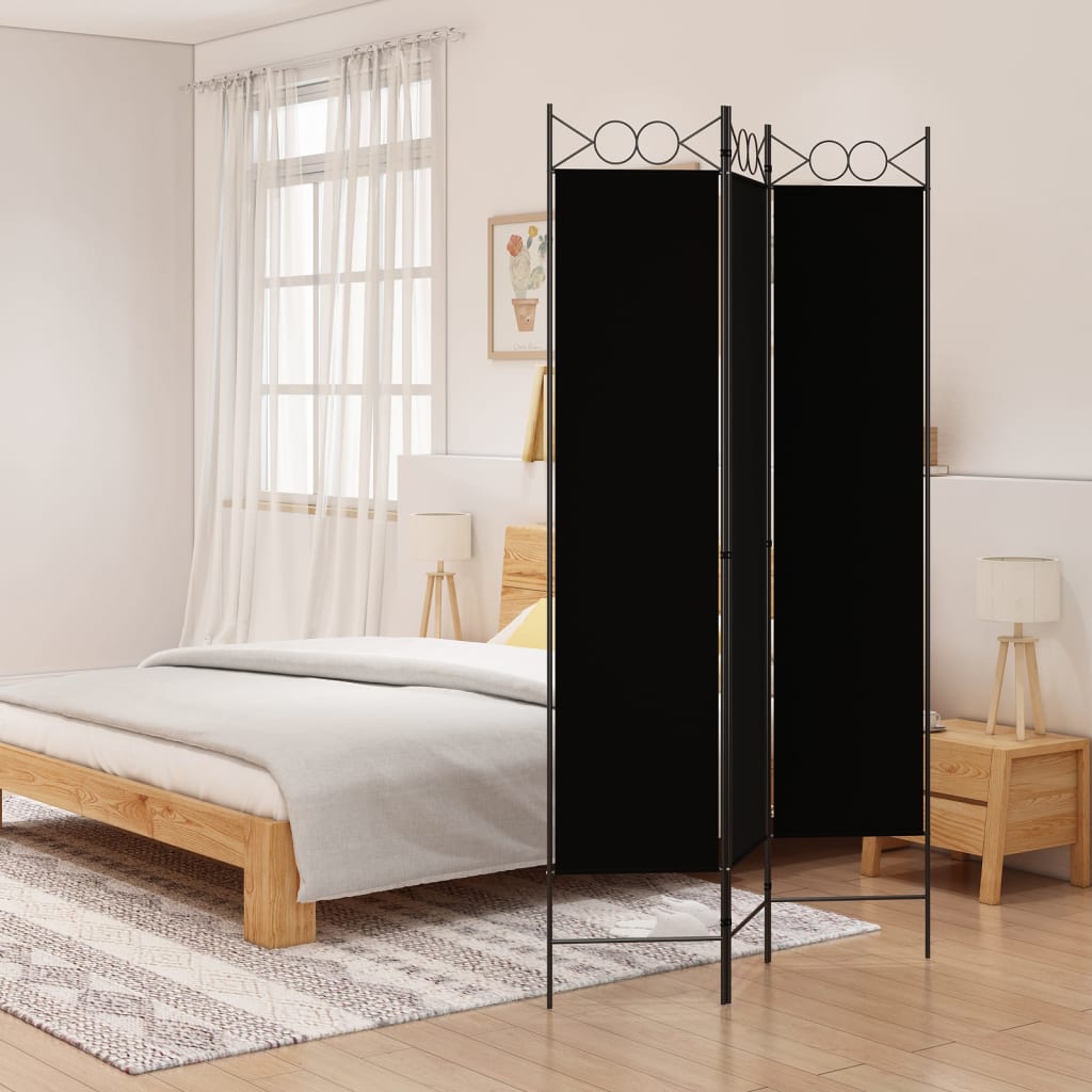 vidaXL 3-tlg. Paravent Schwarz 120x200 cm Stoff