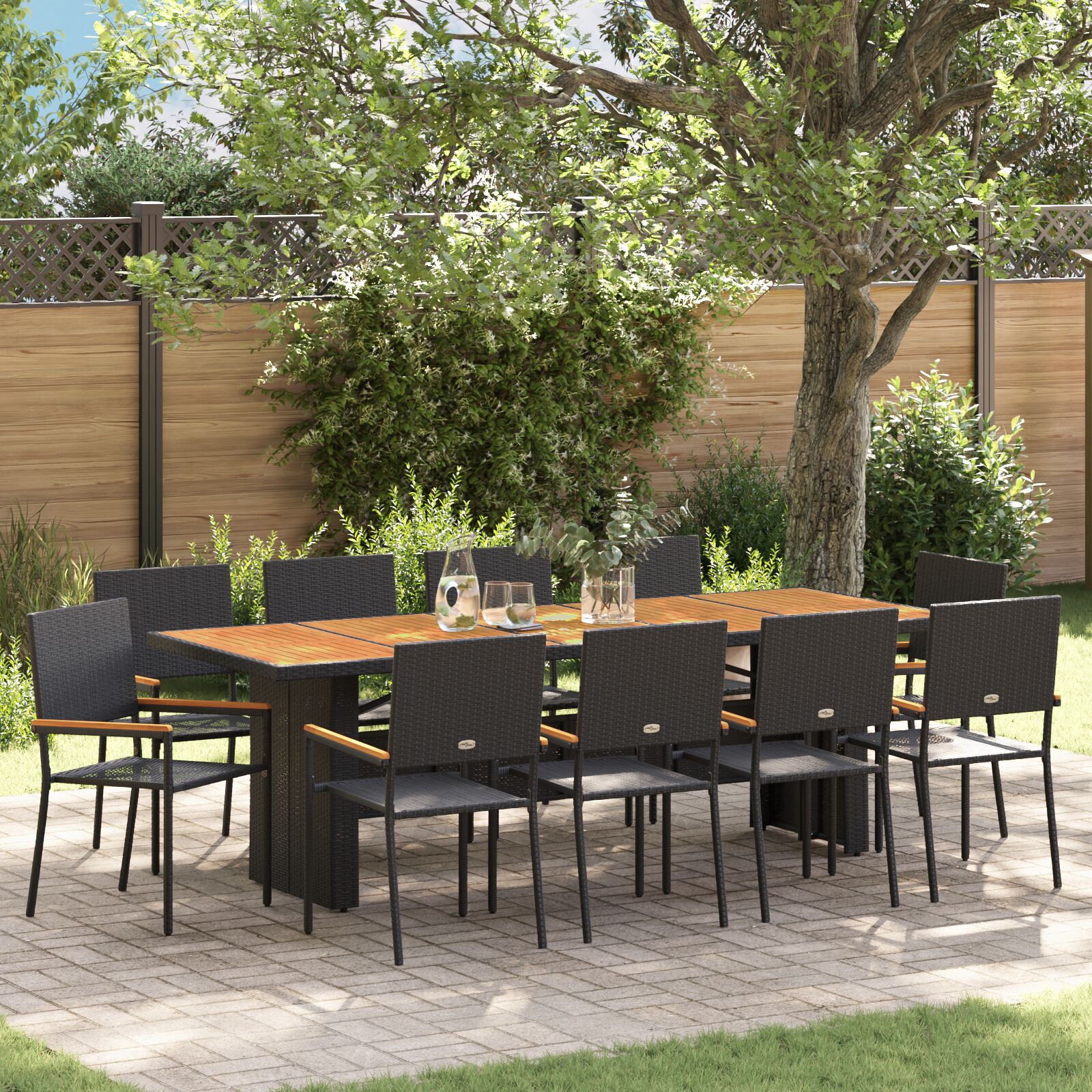 vidaXL 11-teiliges Garten-Esstisch-Set Schwarz Poly Rattan