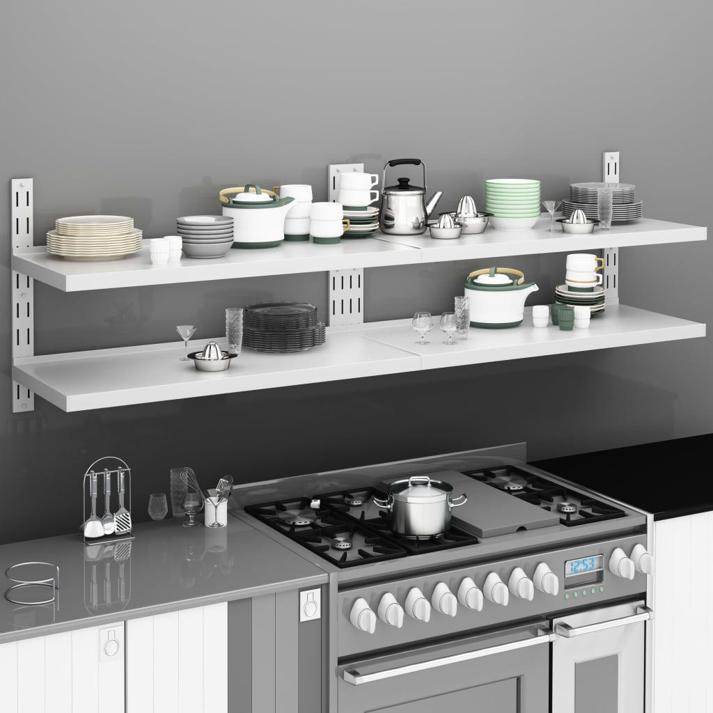 vidaXL 2-stufige Schwebende Wandregale 2 Stk. Edelstahl 200×30 cm