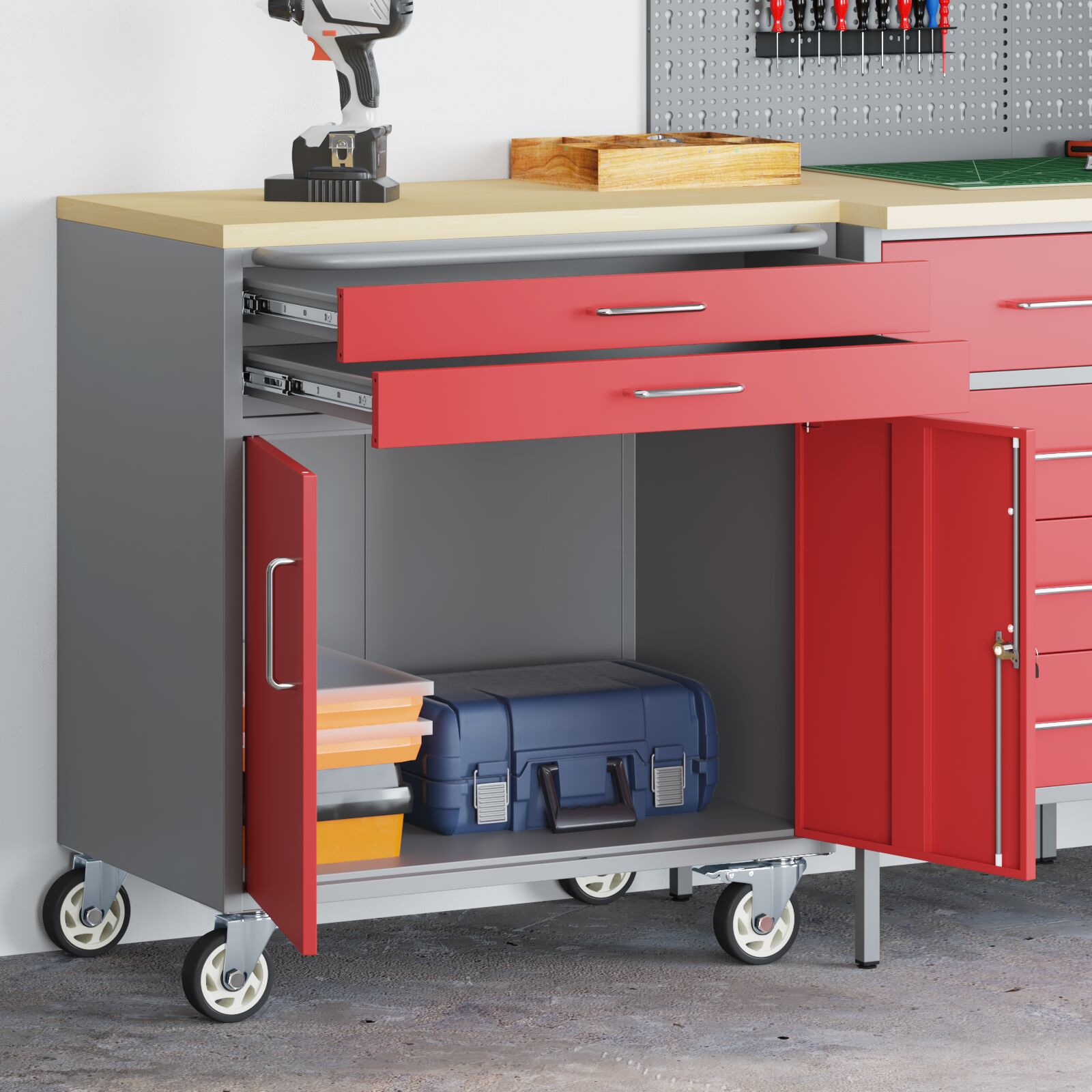 vidaXL Mobiler Werkzeugschrank Rot 75x45x85 cm aus Stahl mit Verriegelung