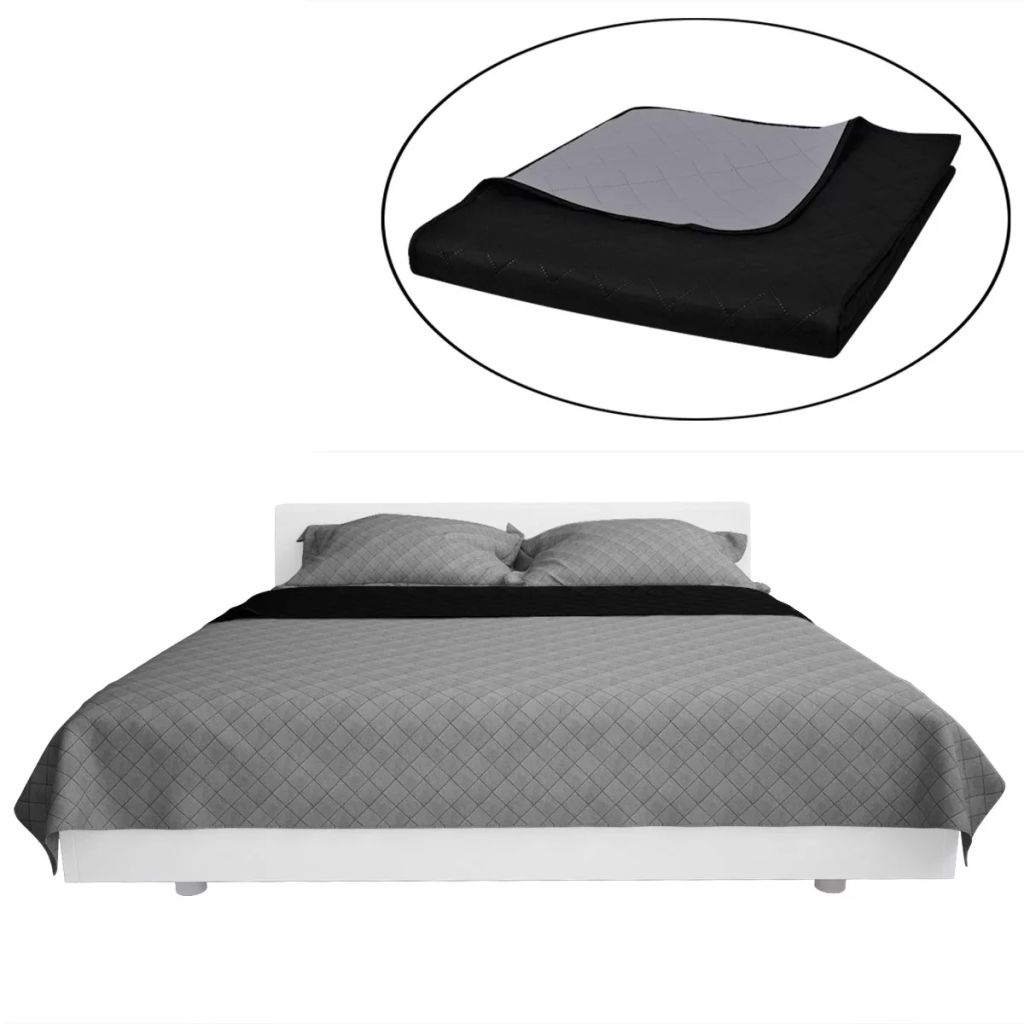 vidaXL Zweiseitige Tagesdecke Gesteppt Schwarz/Grau 230x260 cm