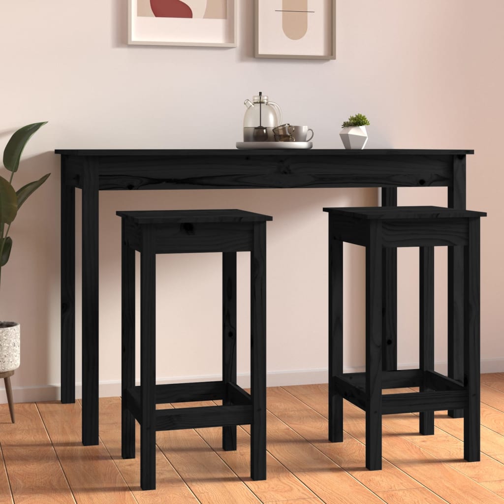 vidaXL Barstühle 2 Stk. Schwarz 40x40x78 cm Massivholz Kiefer