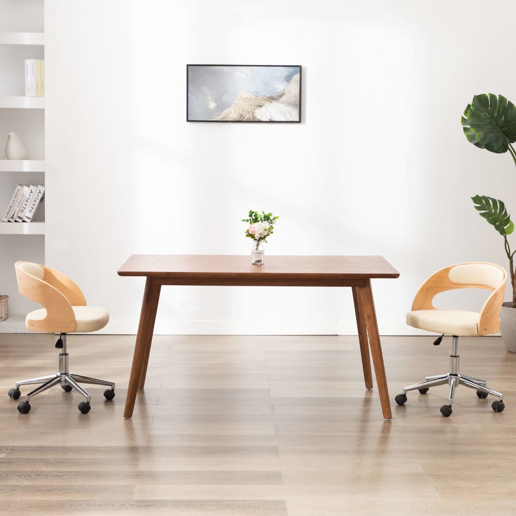 vidaXL Drehbare Esszimmerstühle 2 Stk. Creme Bugholz und Kunstleder 