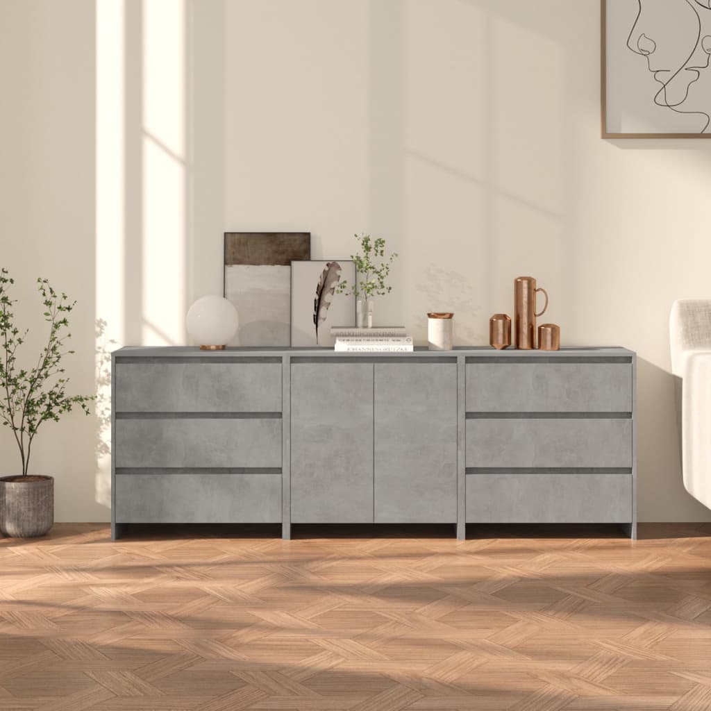 vidaXL 3-tlg. Sideboard Betongrau Holzwerkstoff