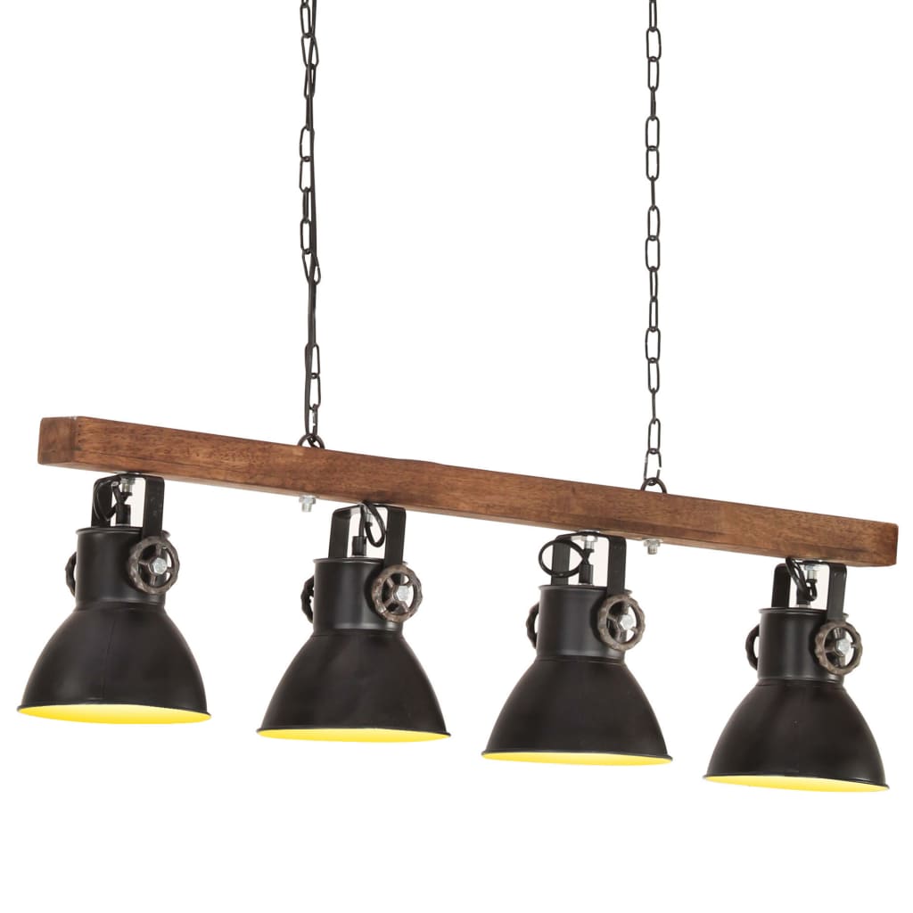 vidaXL Deckenlampe Industriestil Schwarz E27 Mangoholz