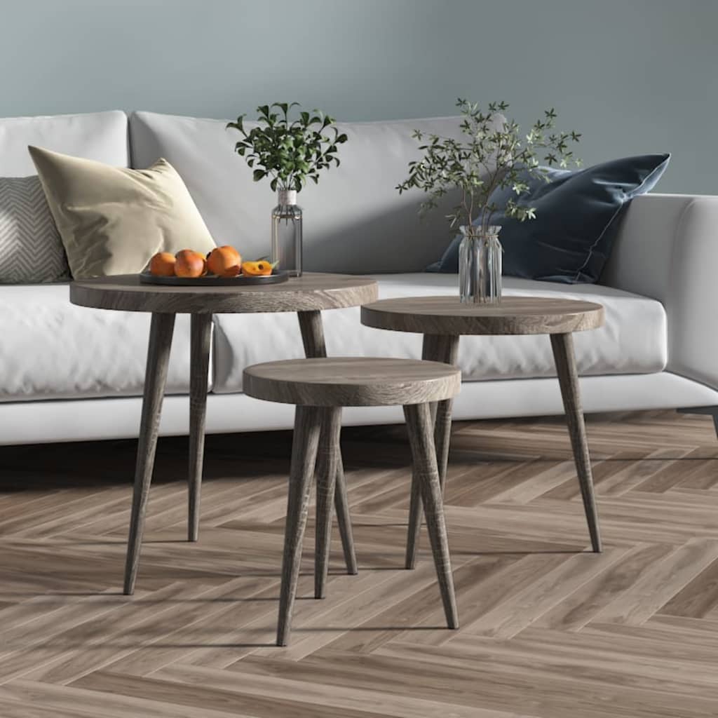 vidaXL 3-tlg. Beistelltisch-Set Grau MDF und Eisen