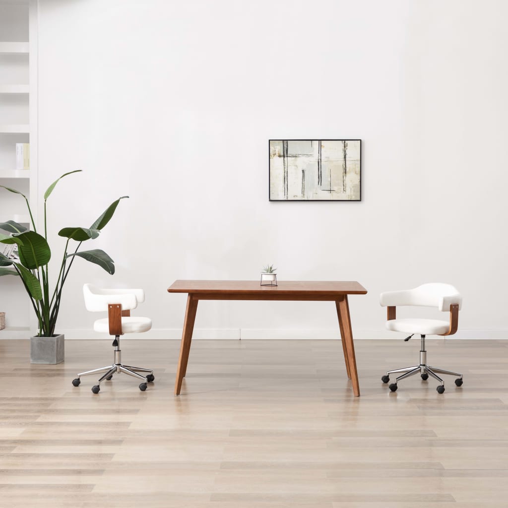 vidaXL Drehbare Esszimmerstühle 2 Stk. Weiß Bugholz und Kunstleder 