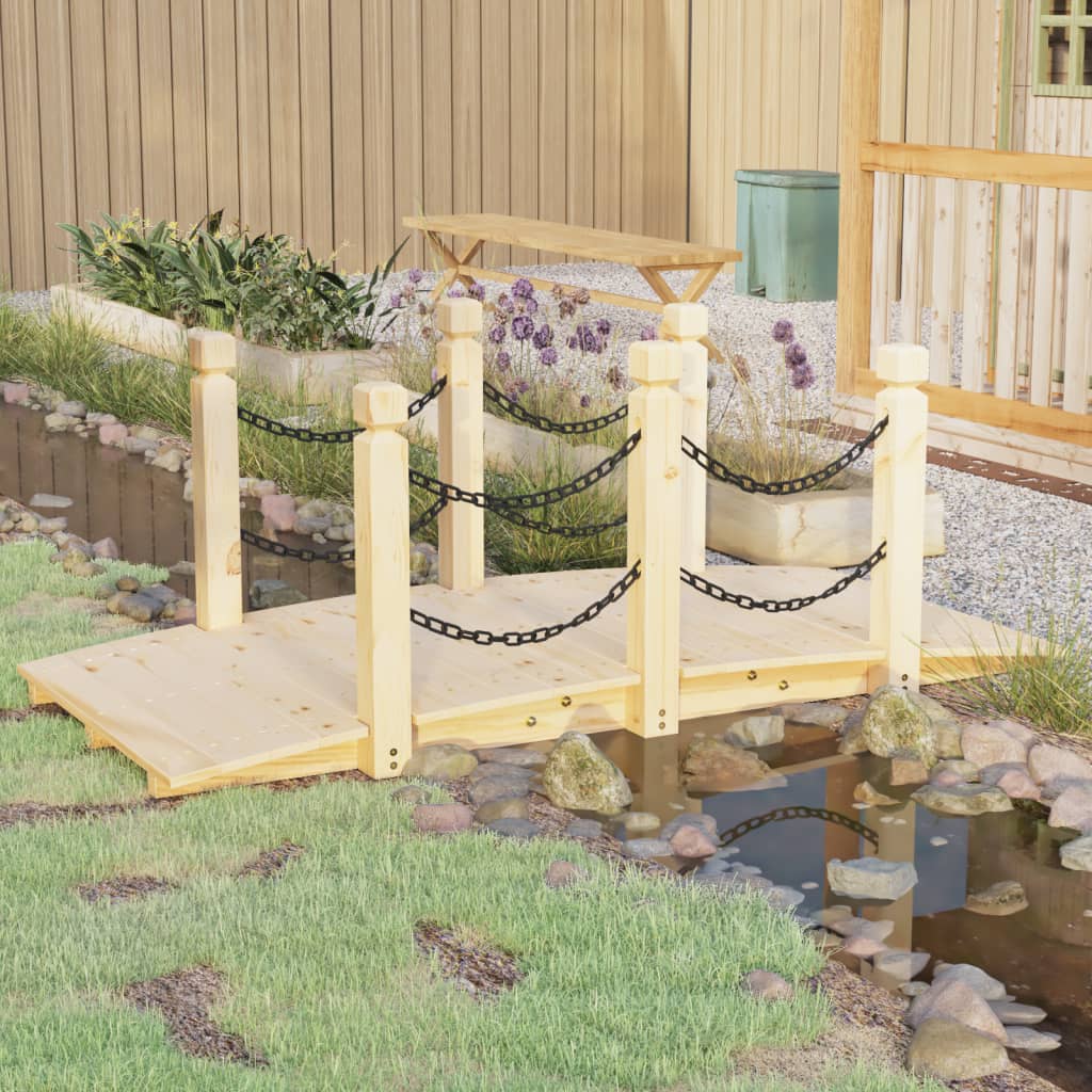 vidaXL Gartenbrücke mit Kettengeländer 150x67x56 cm Massivholz Fichte