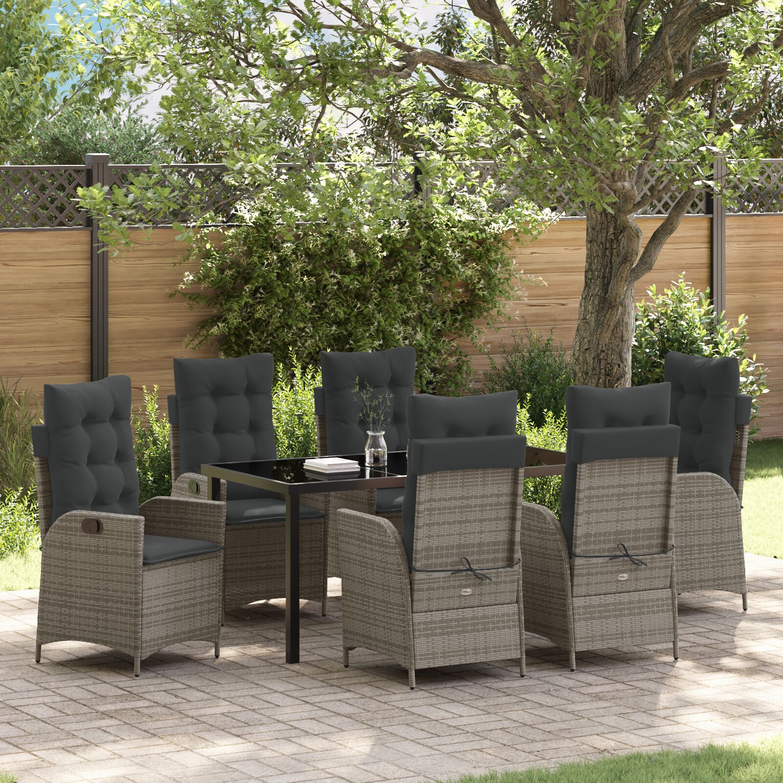 vidaXL 2-teiliges Garten-Dining-Set mit Kissen Grau Poly Rattan