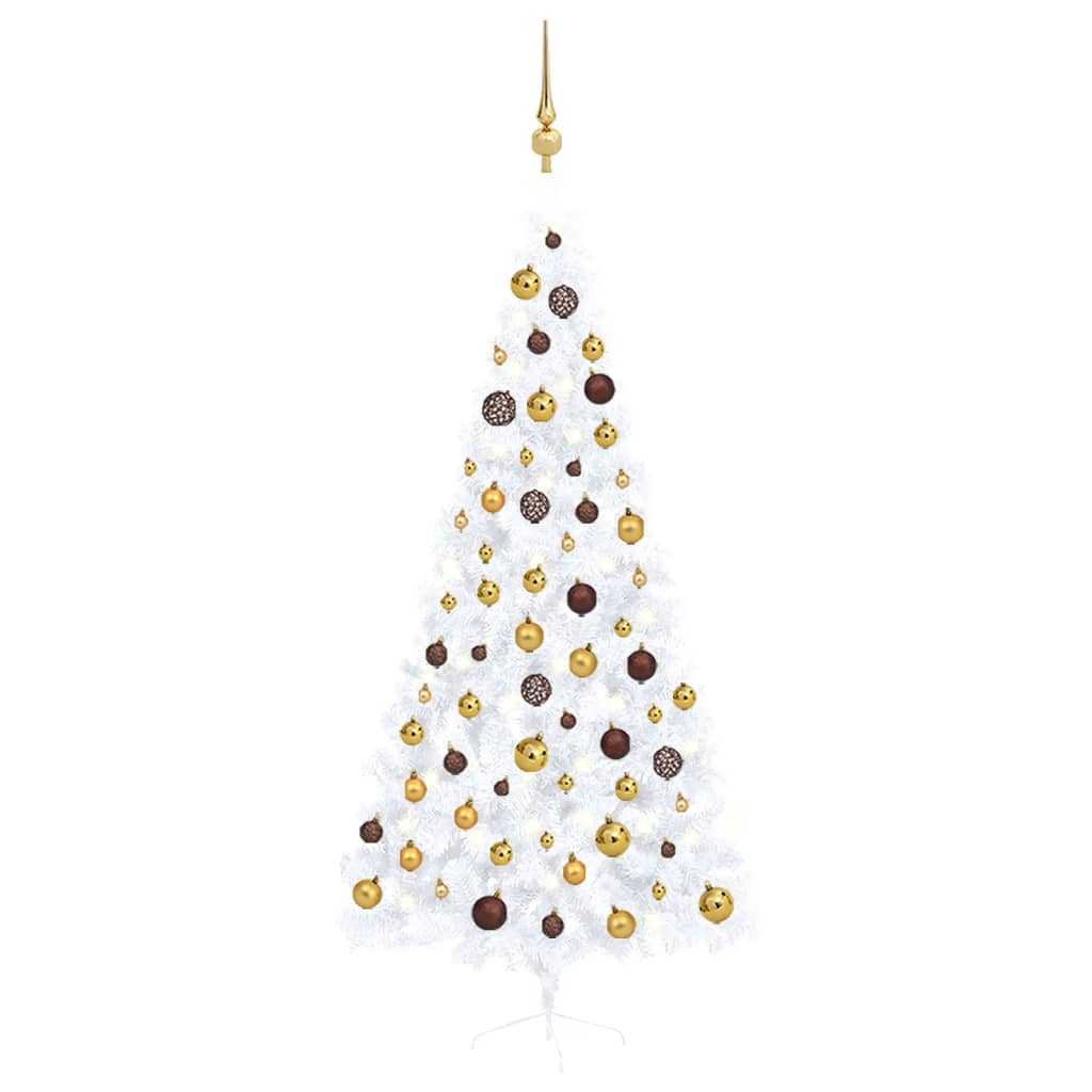 vidaXL Künstlicher Halb-Weihnachtsbaum Beleuchtung Kugeln Weiß 210 cm