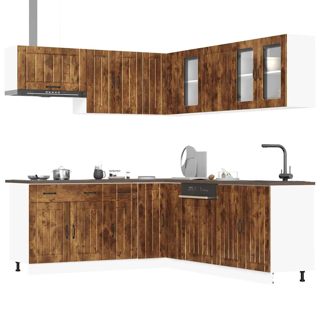 vidaXL 11-tlg. Küchenschrank-Set Lucca Räuchereiche Holzwerkstoff
