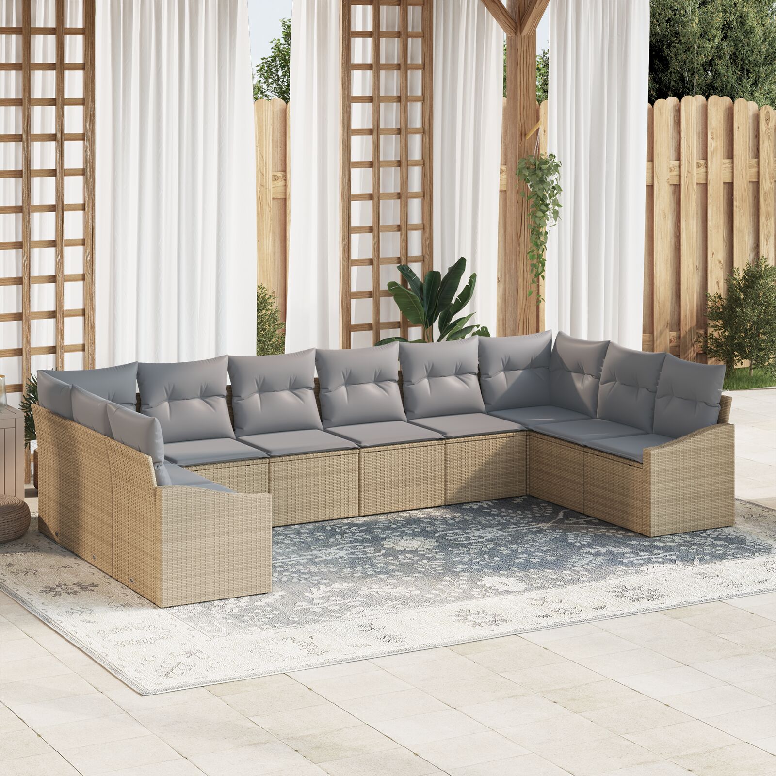 vidaXL 10-teiliges Garten Sofa Set mit Kissen Beige Poly Rattan
