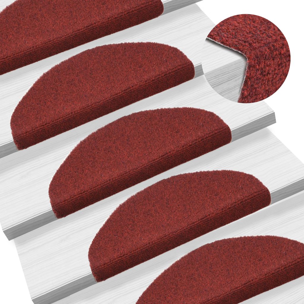 vidaXL 15-tlg Selbstklebende Treppenmatten Nadelvlies 65x21x4cm Rot