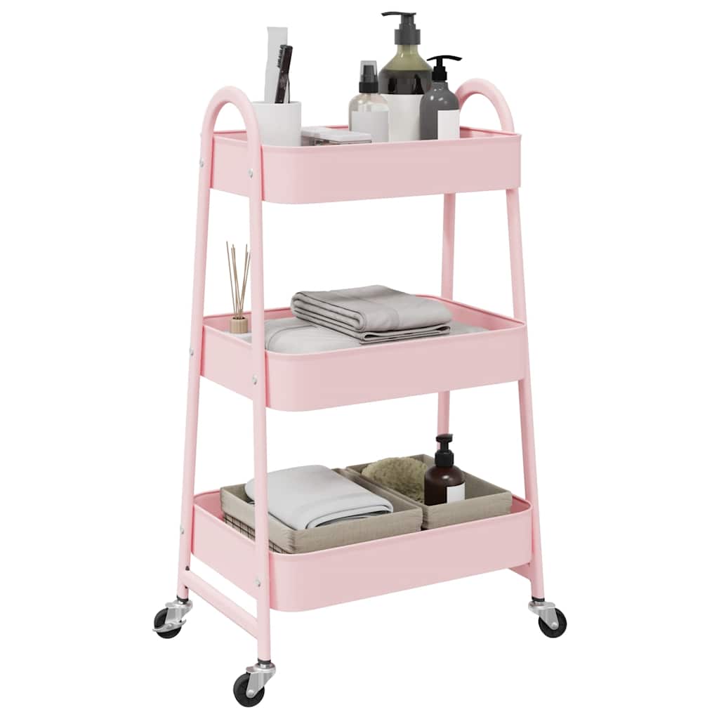 vidaXL Aufbewahrungswagen 3 Etagen Rosa 42x41,5x77 cm Stahl