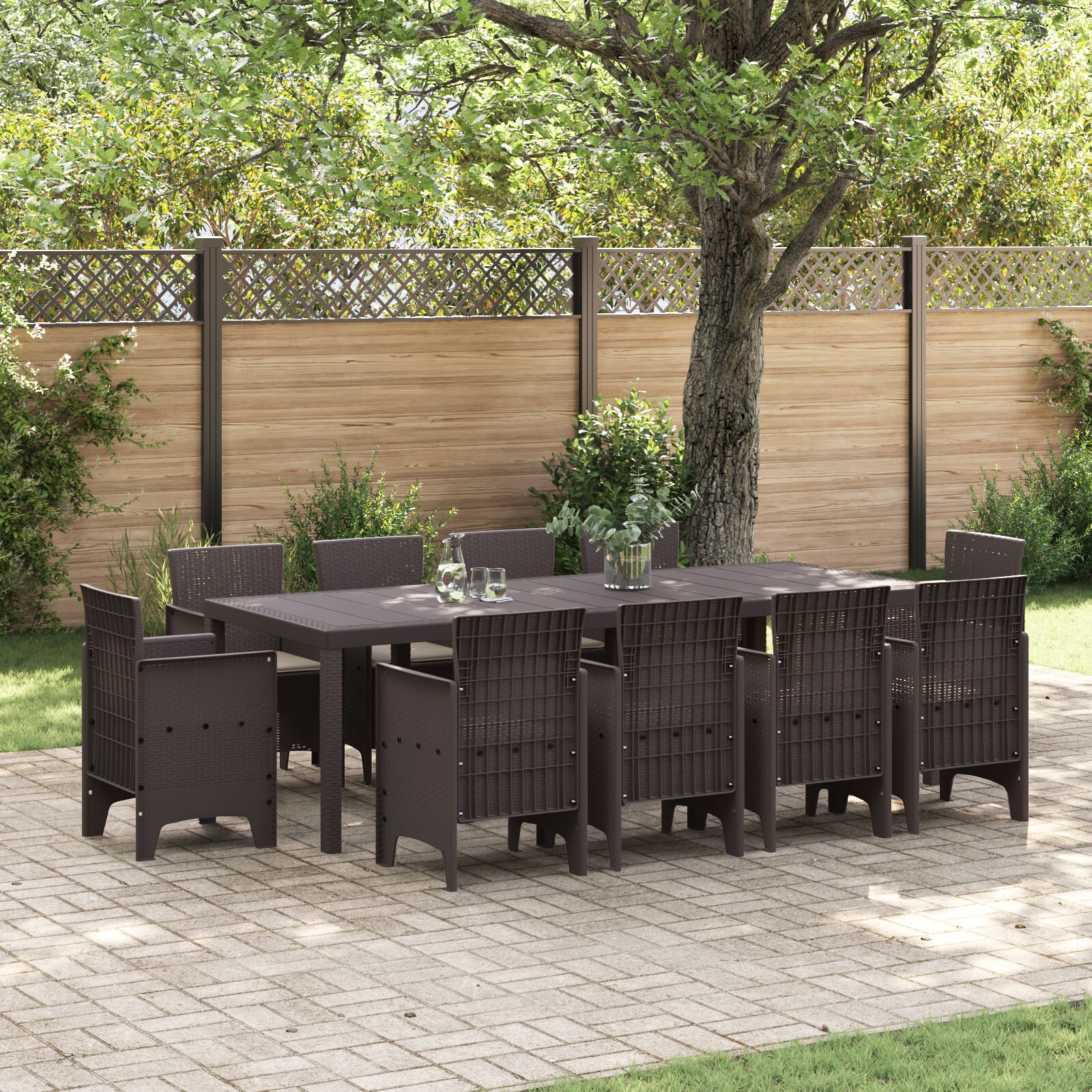 vidaXL 11-teiliges Garten-Essset mit Kissen Braun Poly-Rattan
