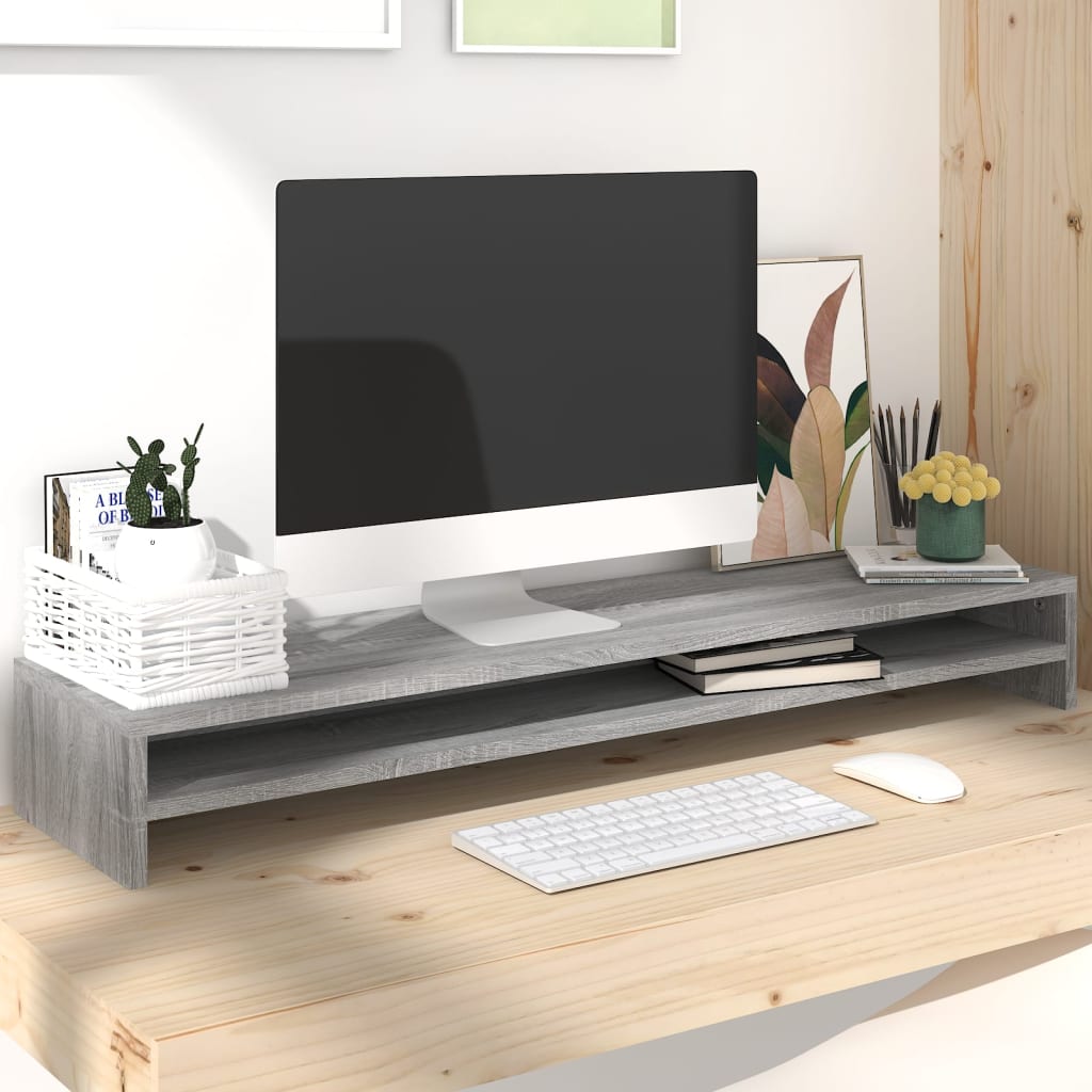 vidaXL Monitorständer Grau Sonoma 100x24x13 cm Holzwerkstoff